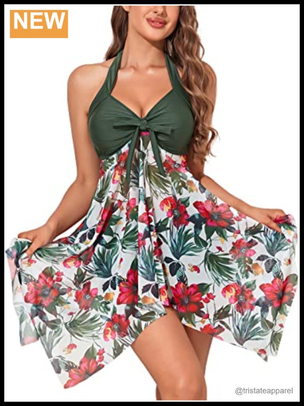 MiYang Womens Tankini Swimdress with Boyshorts Two Piece V Neck Bowknot Halter